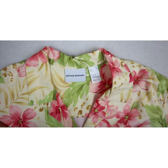 ALFRED DUNNER - WOMENS YELLOW FLORAL PRINT SHORT SLEEVE BUTTON-UP TOP - SIZE 14 - Picture 4 of 6